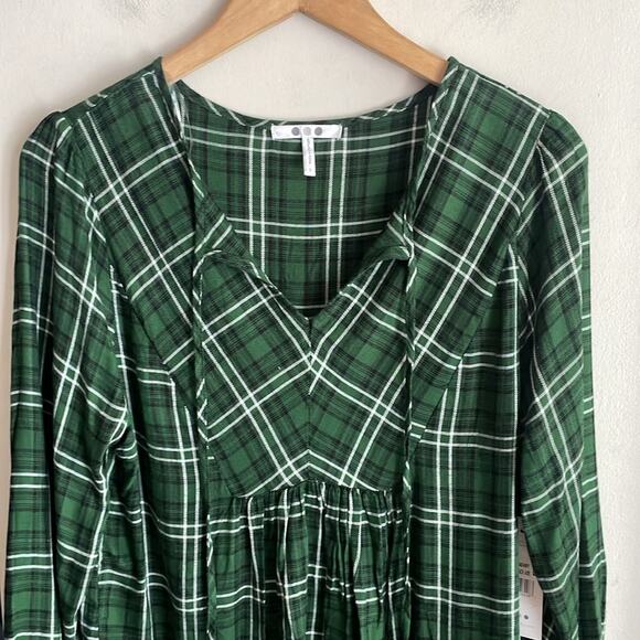Three Dots Mason Plaid Long Sleeve Blouse Dark Green - Picture 5 of 16